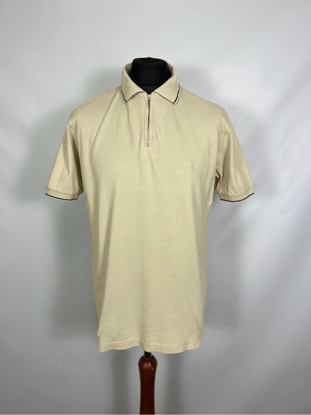 Yves Saint Laurent Cream Short-Sleeve Zip Polo